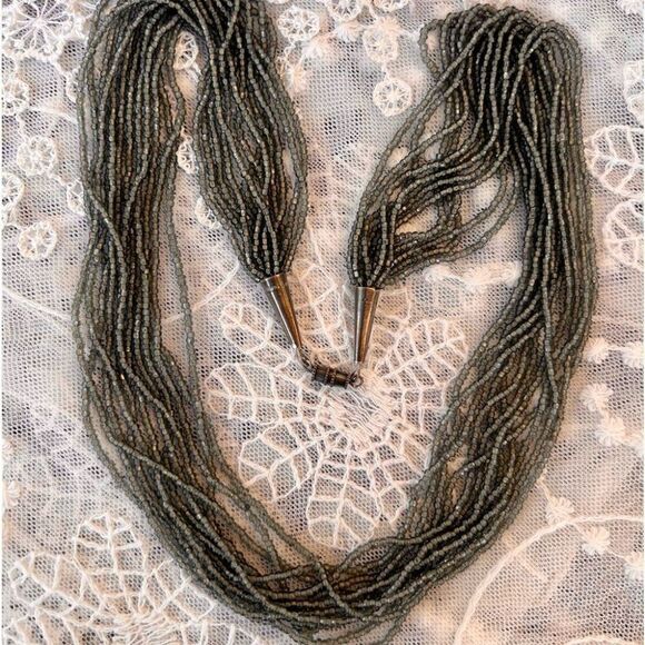 Vintage Grey Glass Seed Bead Multi-strand Necklace - Picture 2 of 7